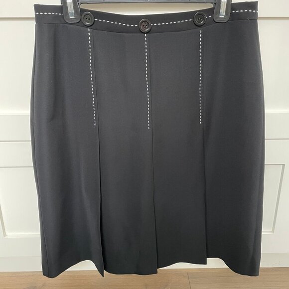 Joseph Ribkoff 3 Button Lined Poly Panel Skirt w Pick Stitching Black White Sz 8 - Picture 4 of 9